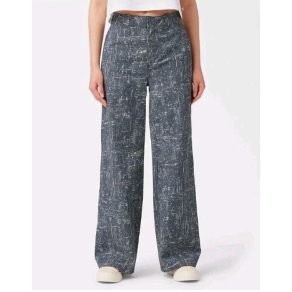 Dickies Women's Regular Fit Wide Leg Work Pants Navy Crosshatch Size 4R